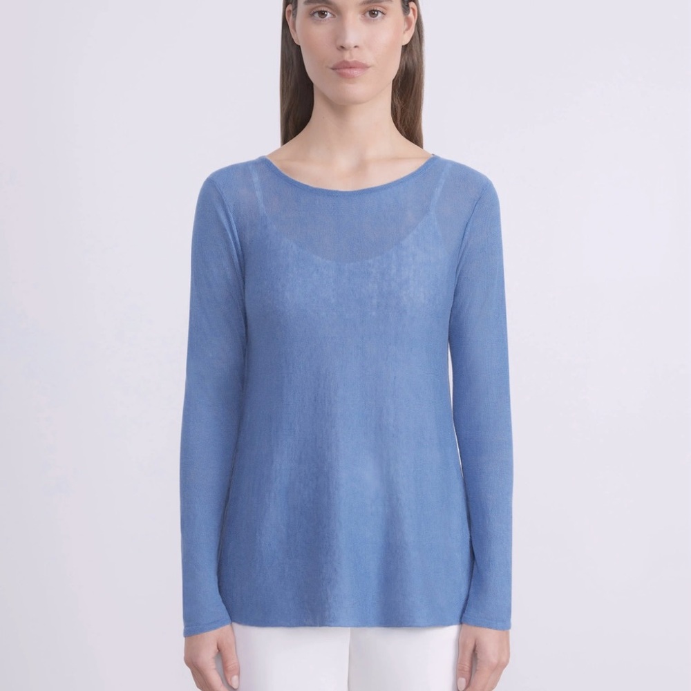 Lafayette 148 New York Bateau neck Linen blend sweater bleu size P